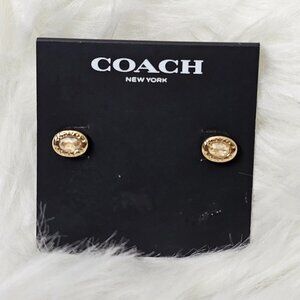 Coach Gold Tone and Oval Crystal Stud Earrings